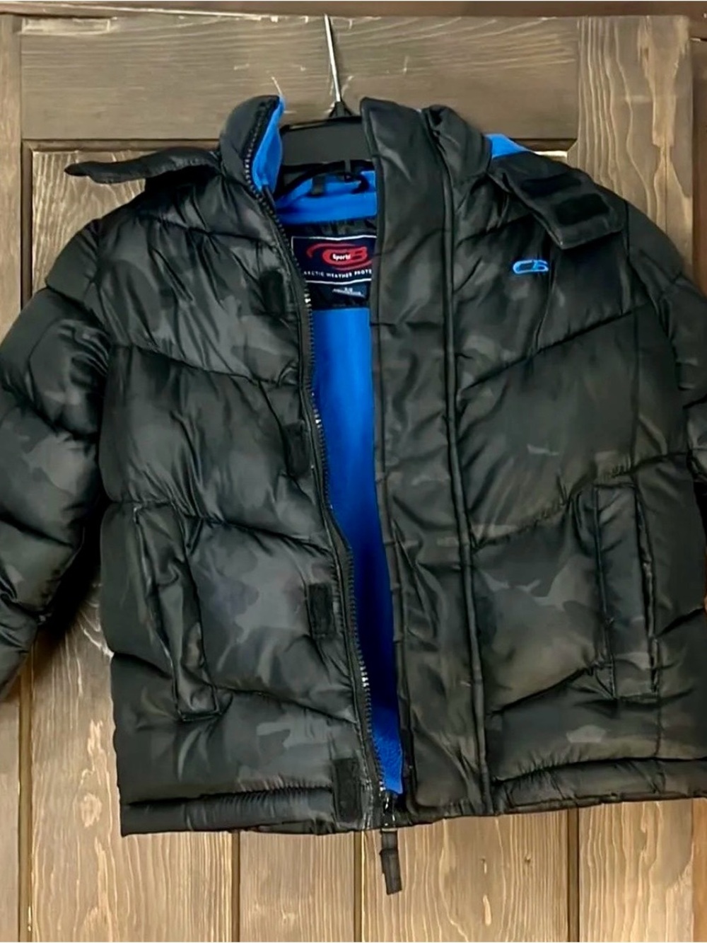 CB Kids Black Puffer Jacket with Bright Blue Lining